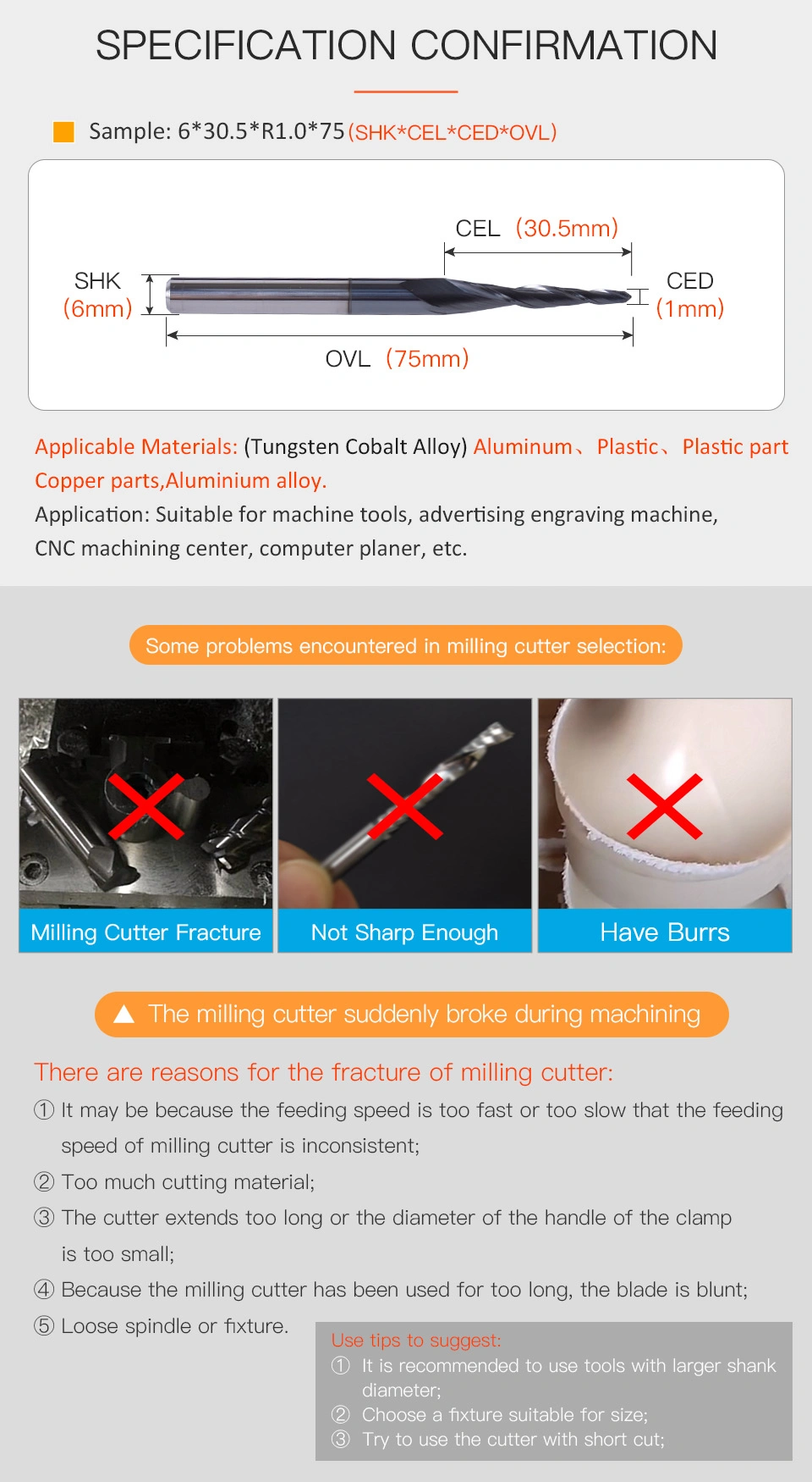 Startnow Milling Cutters Two Flutes Spiral Tapered Ball Nose End Mills Aluminum Plastics CNC Router Bit CNC Tool Bits