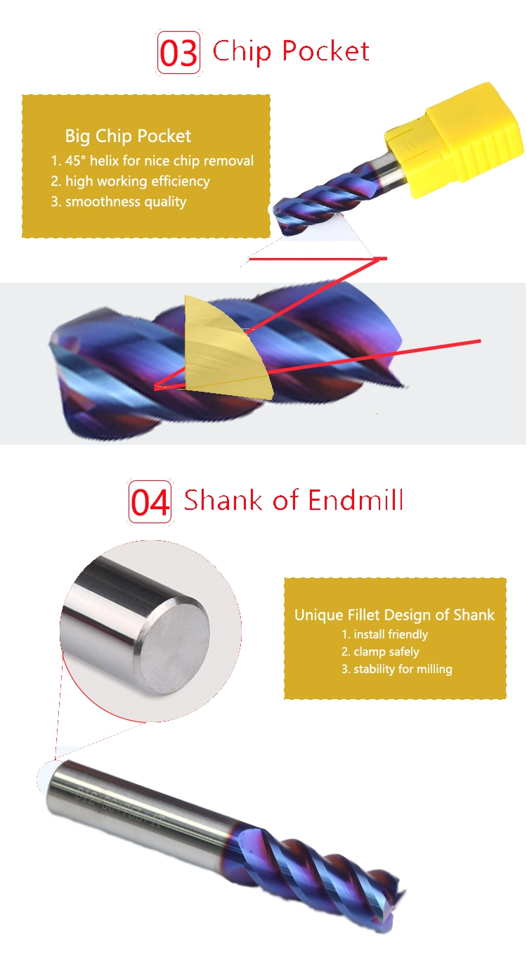 Solid Carbide New Design Face 4 Flutes Flat End Mill for Stainless Steel