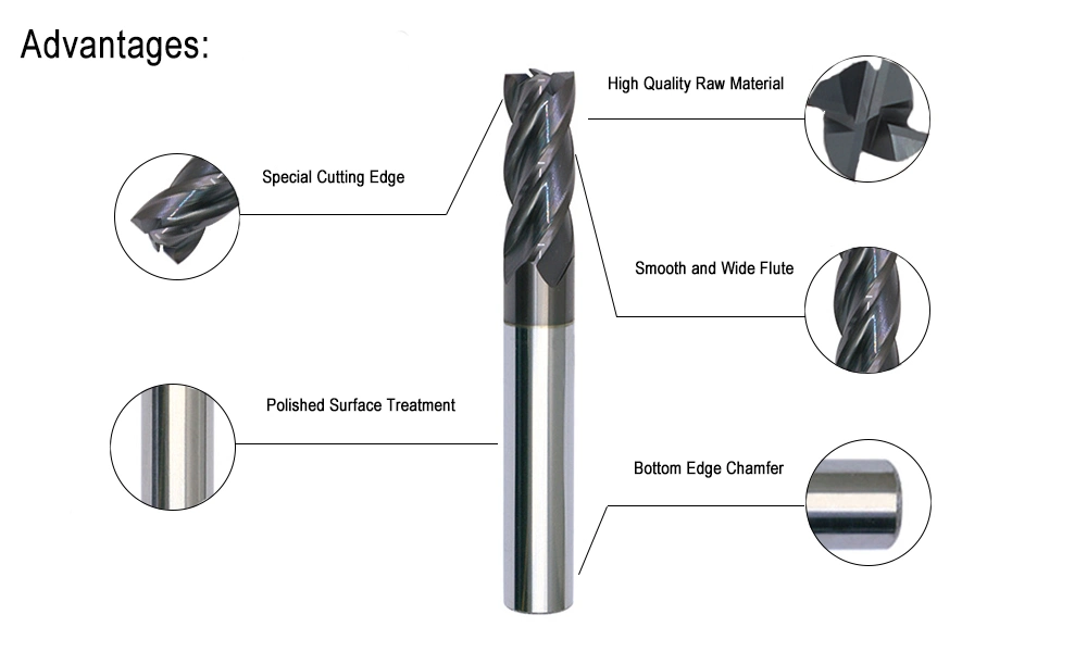 Solid Carbide End Mill 4 Flutes with Corner Radius