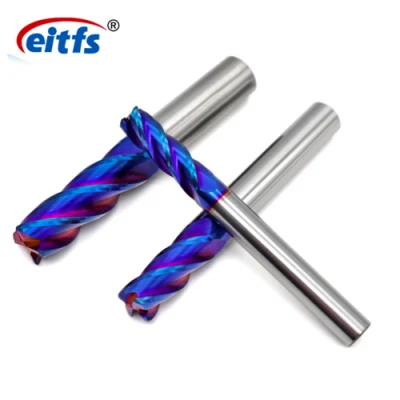 CNC 45HRC 55HRC 65HRC 2/3/4 flauta Flat Blue Nano Coated End Mill con larga vida útil